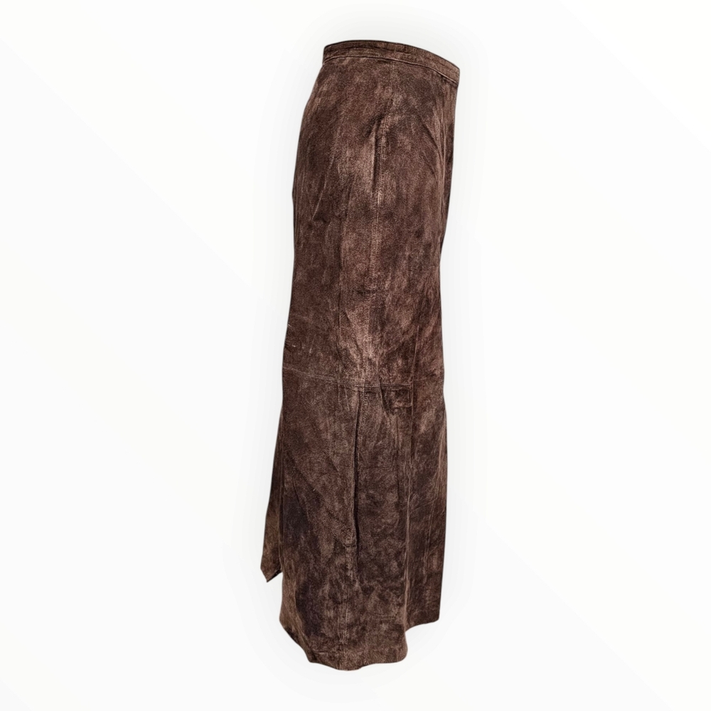 Vintage Y2k Nwt BRANDON THOMAS Real Suede Brown A-Line Long Skirt 10 - Picture 7 of 7